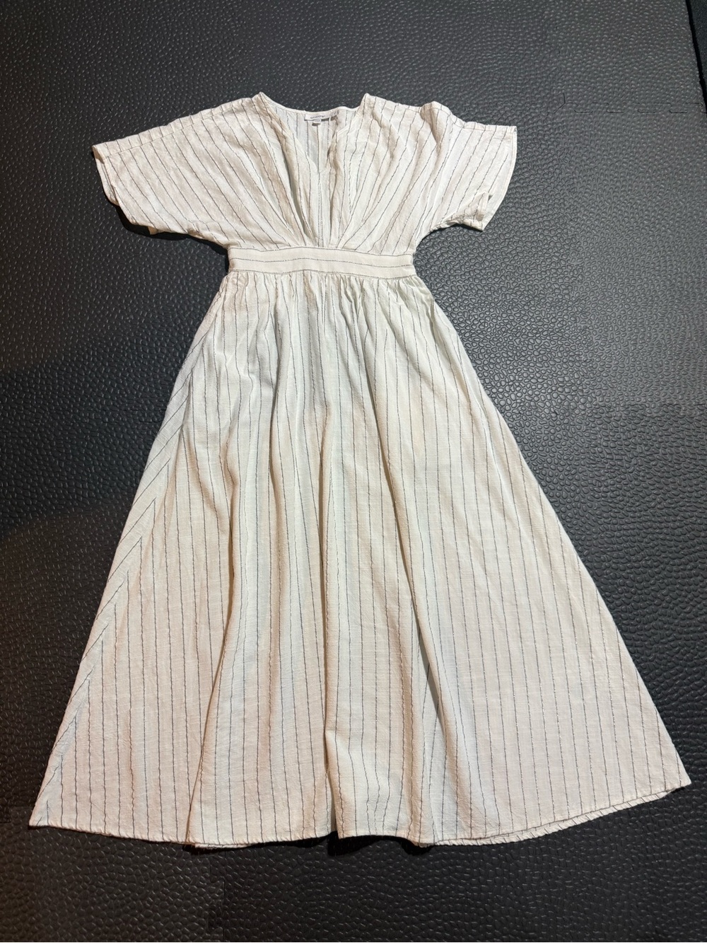 Chico's Cream Maxi Dress with Navy Pinstripes